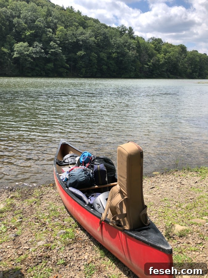 canoe loaded with gear