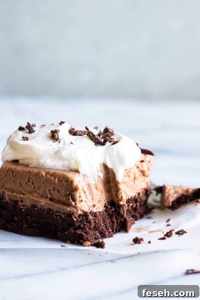 French Silk Brownies. A homemade fudgy brownie topped with a smooth and creamy French Silk topping. The ultimate in chocolate desserts.