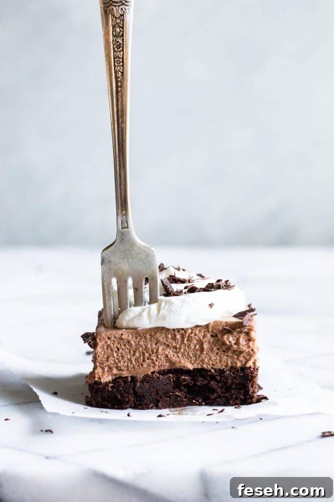 French Silk Brownies. A homemade fudgy brownie topped with a smooth and creamy French Silk topping. The ultimate in chocolate desserts.