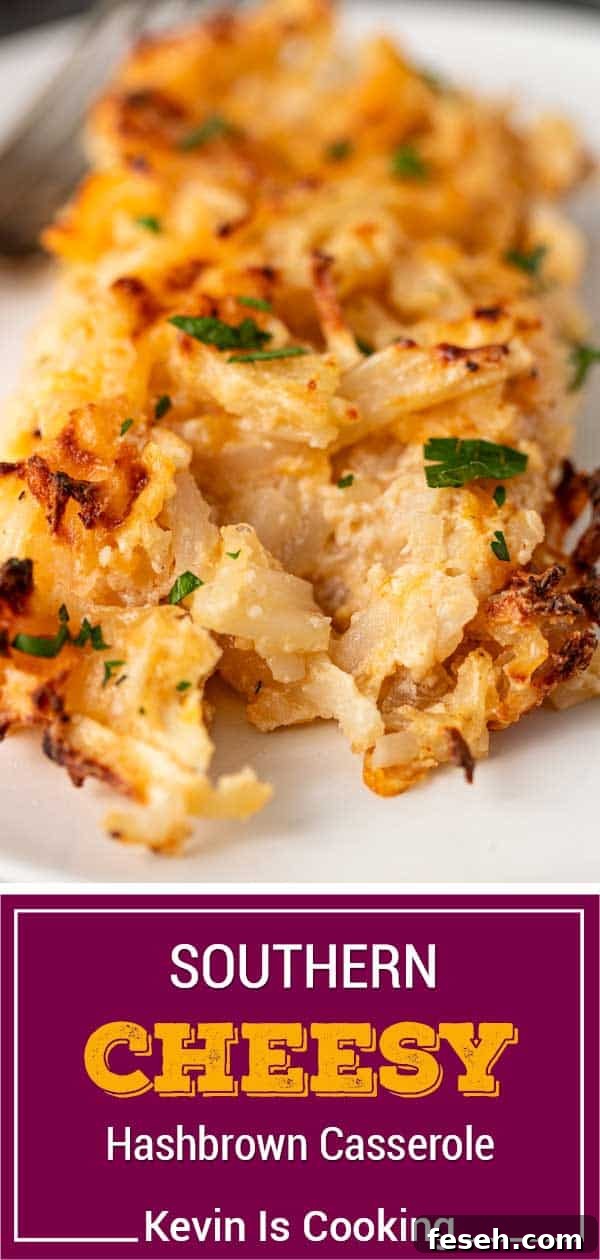 Southern Hashbrown Casserole Recipe for Comforting Family Dinners 11 titled image (and shown): Southern cheesy hashbrown casserole