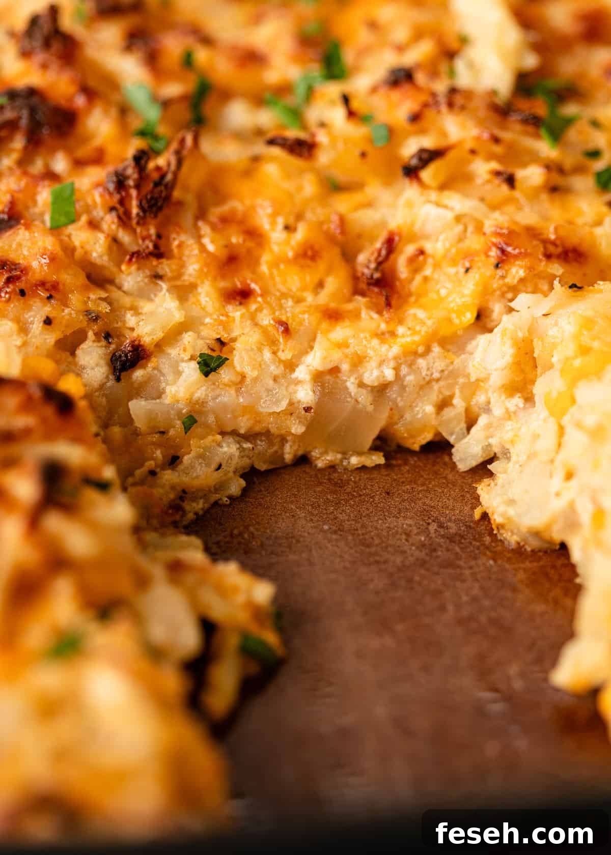 Southern Hashbrown Casserole Recipe for Comforting Family Dinners 3 extreme closeup: hashbrown casserole with cheese