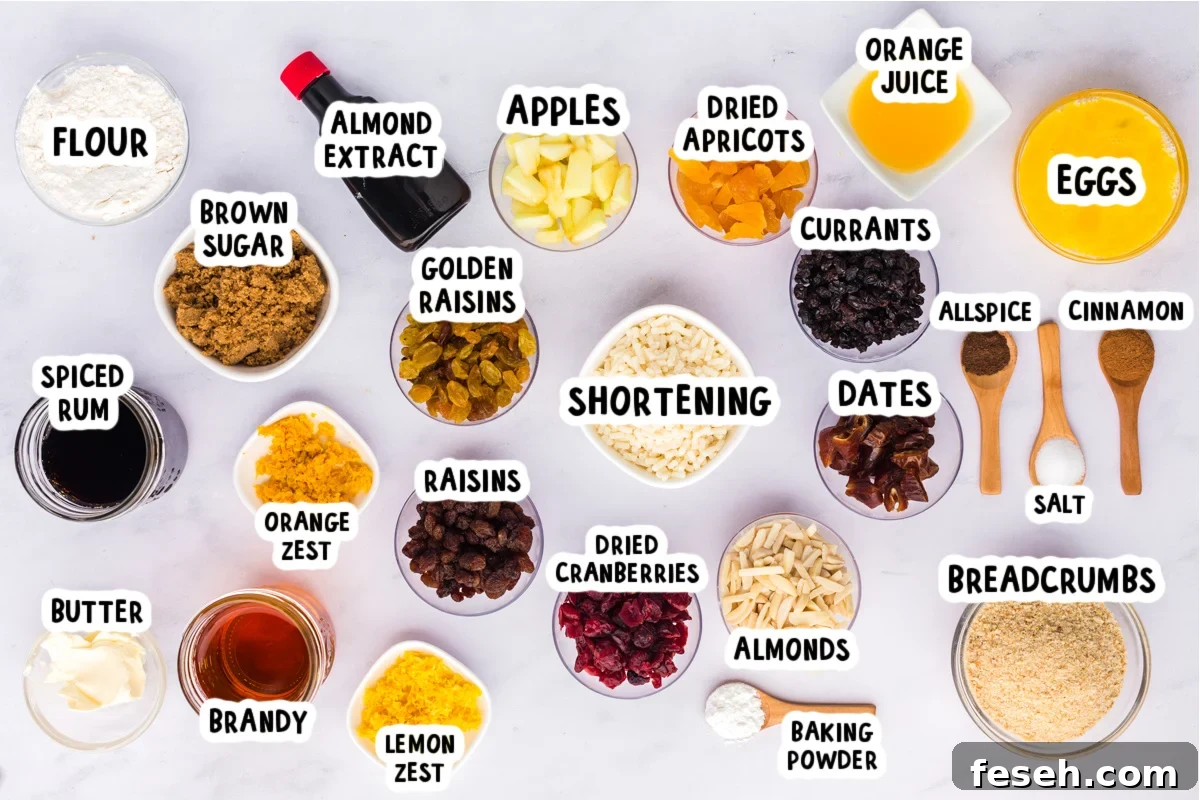 ingredients for figgy pudding on a table.