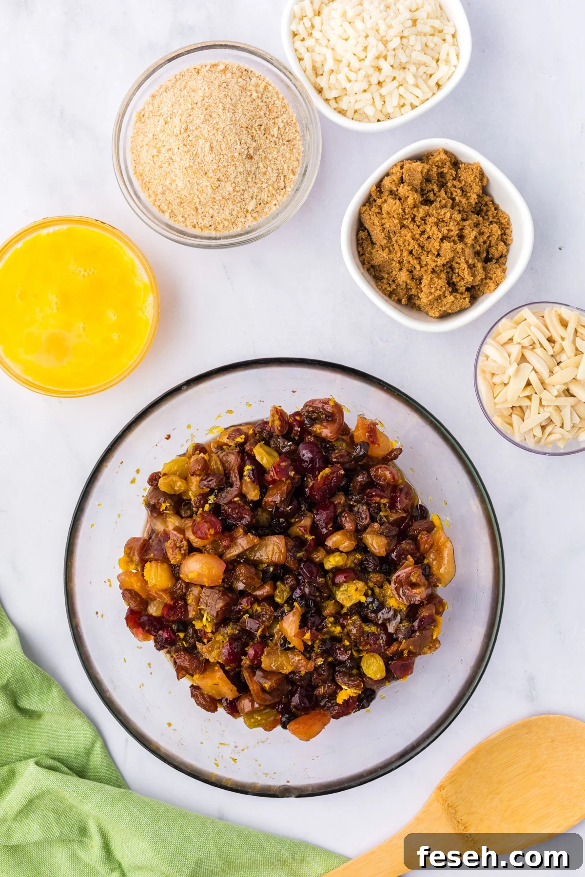 Rehydrated dried dried fruits in a glass bowl.