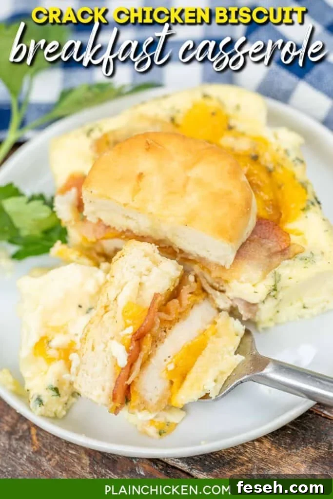 cutting into a chicken biscuit with text overlay