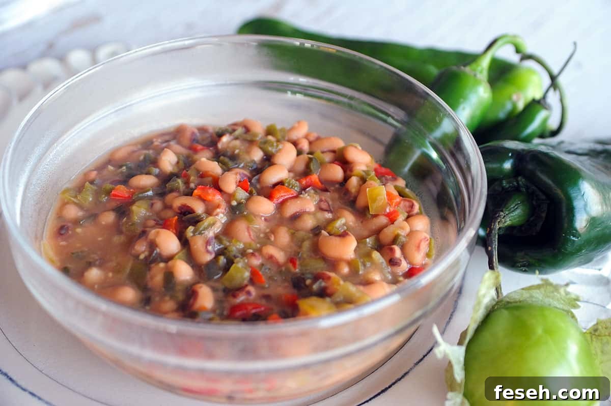 bowl of Southern Black Eyed Peas with Roasted Peppers.