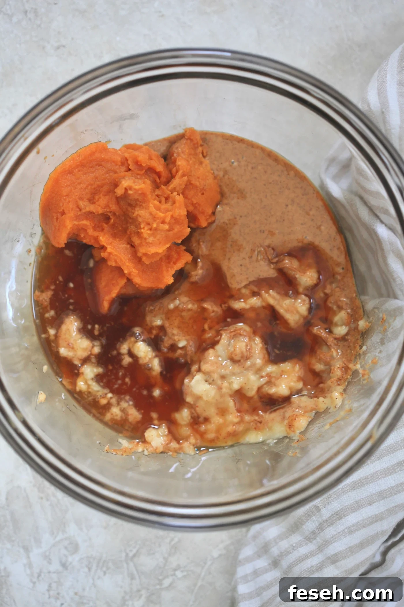 mixing bowl with pumpkin and nut butter