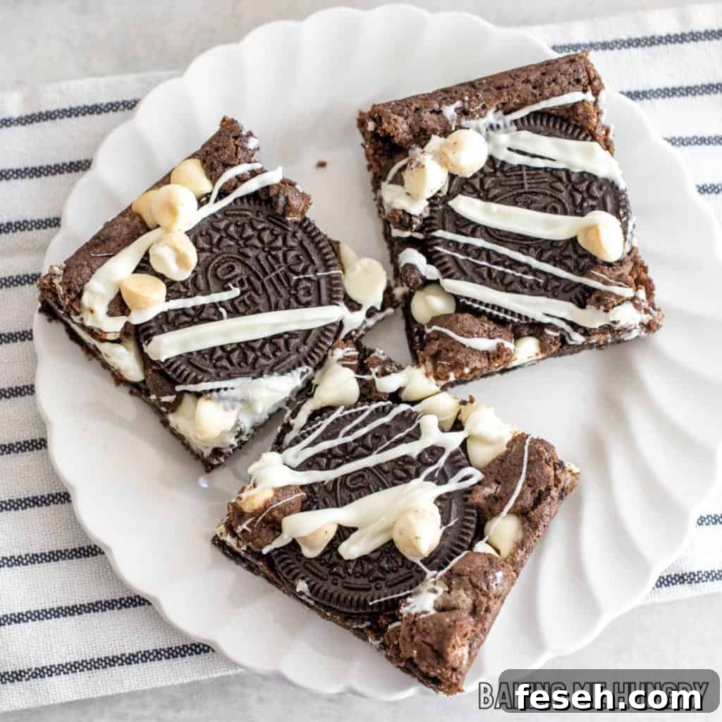 plate with three cookies and cream cookie bars