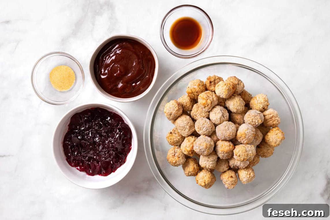 Ingredients for grape jelly meatballs.