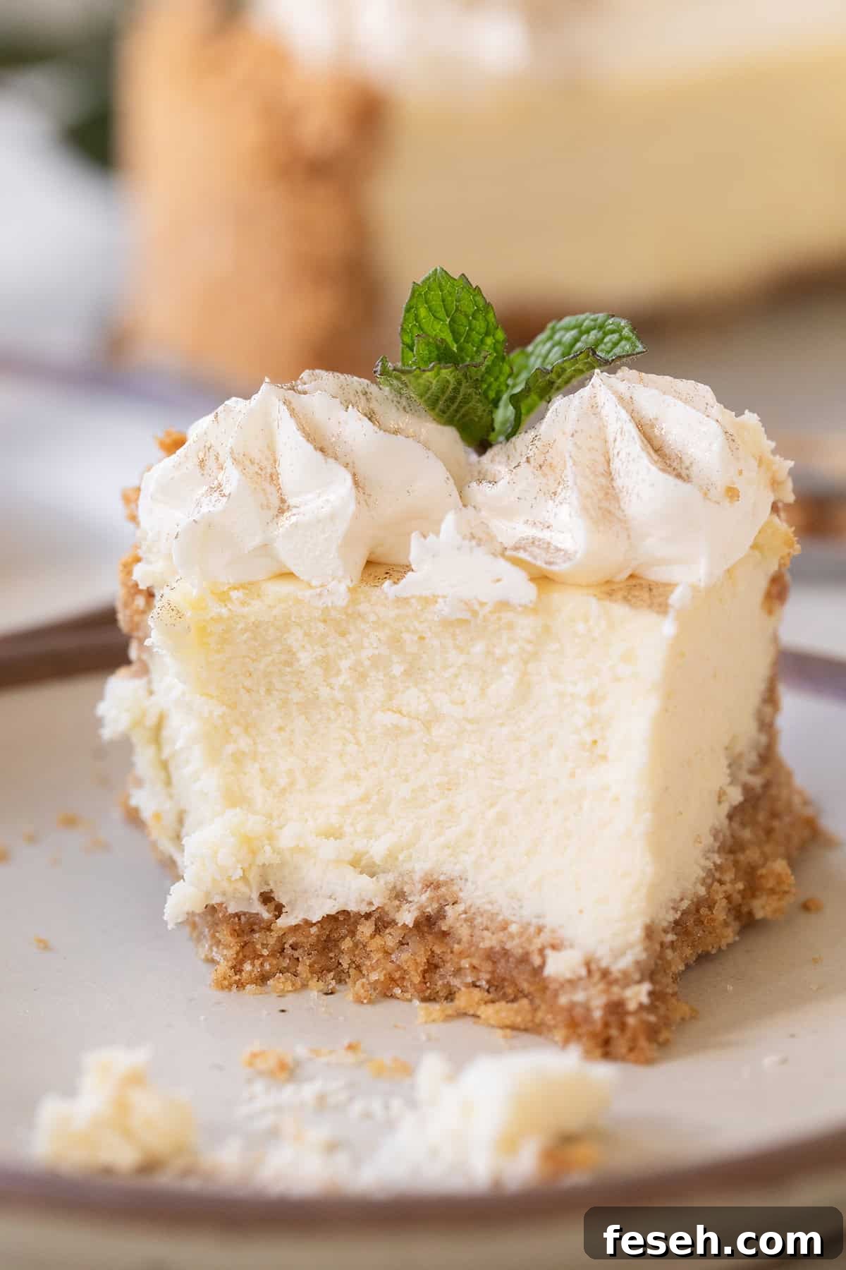 Bailey's Irish Cream Cheesecake Recipe with a slice taken out.