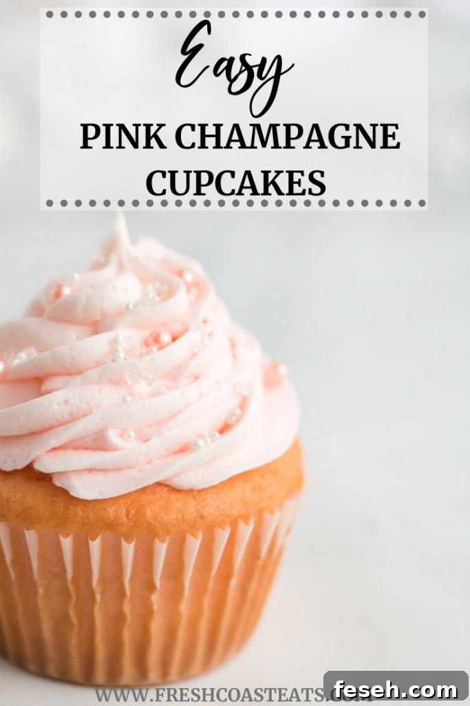 Pinterest Image for Easy Pink Champagne Cupcakes