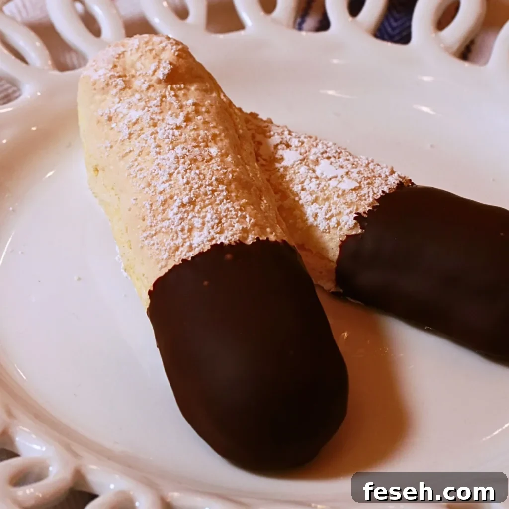 ladyfingers dipped in dark chocolate
