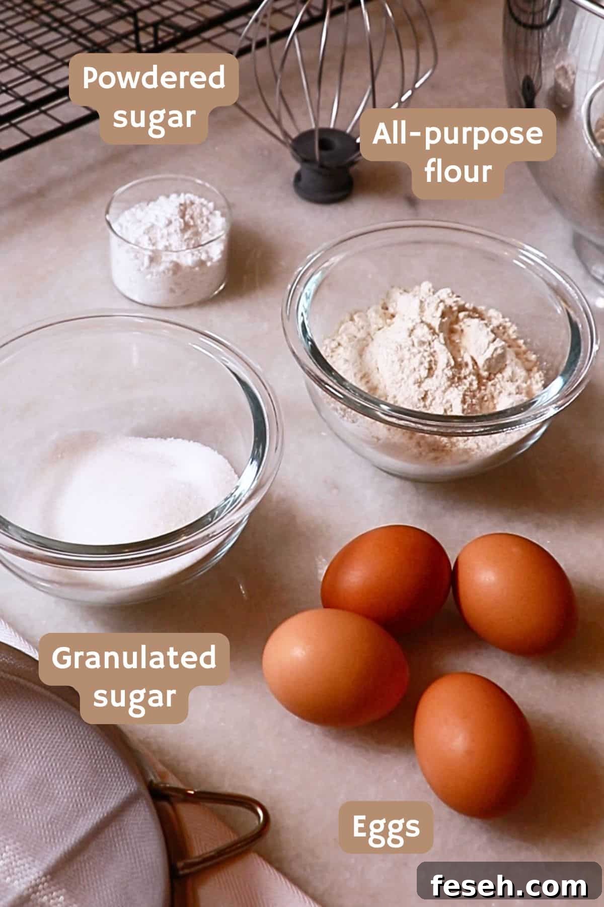 ingredients for making light and airy homemade ladyfingers