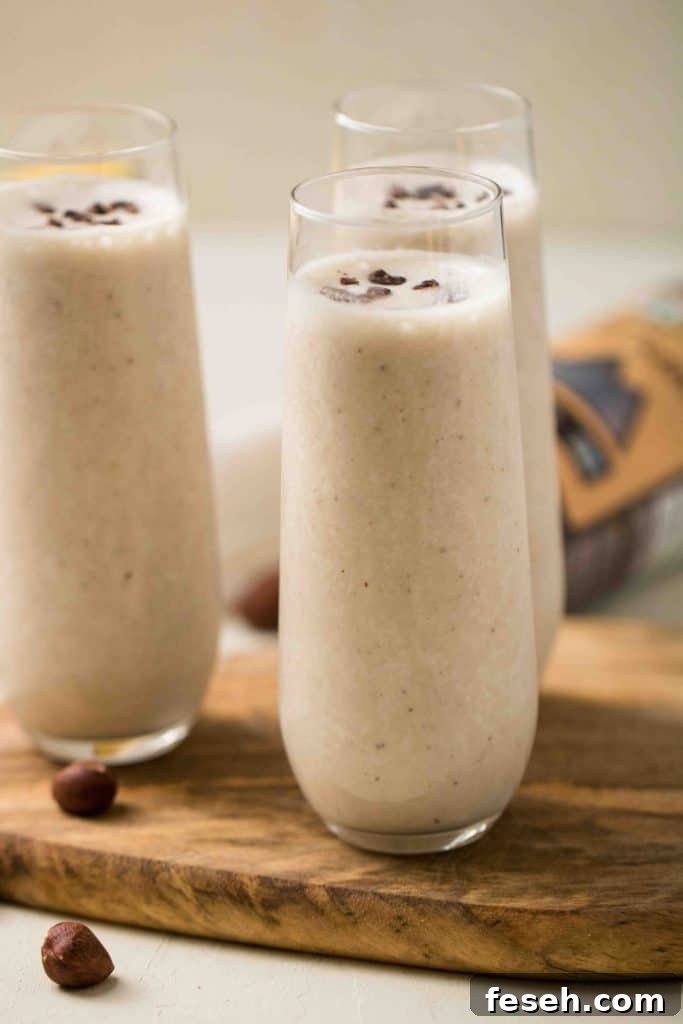 3-Ingredient Toasted Hazelnut Banana Smoothie 2 Toasted hazelnut smoothie in a glass