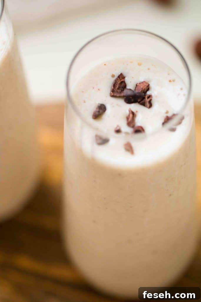 3-Ingredient Toasted Hazelnut Banana Smoothie 7 cacao nibs on hazelnut smoothie