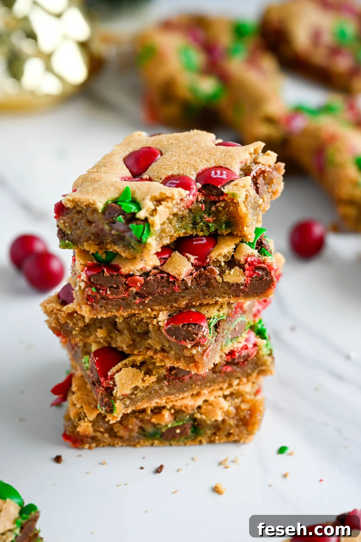 Stack of Christmas cookie bars.