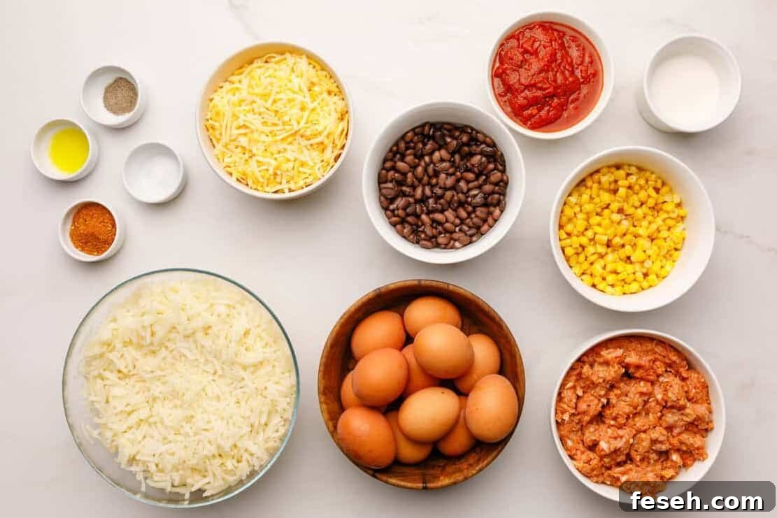 Ingredients for Mexican Breakfast Casserole.