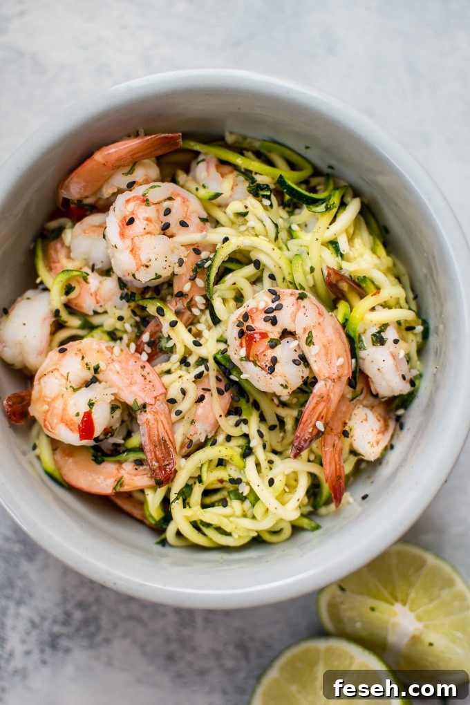 15-Minute Sweet Chili Shrimp with Zoodles Recipe 6 bowl of sweet chili shrimp zoodles
