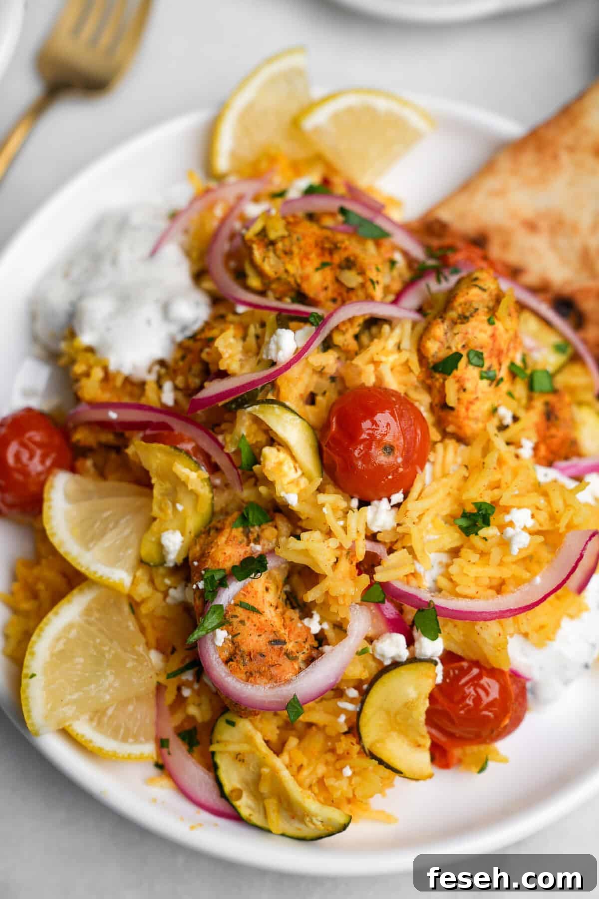 Greek-Style Chicken Tzatziki Casserole 14 chicken tzatziki casserole on a plate