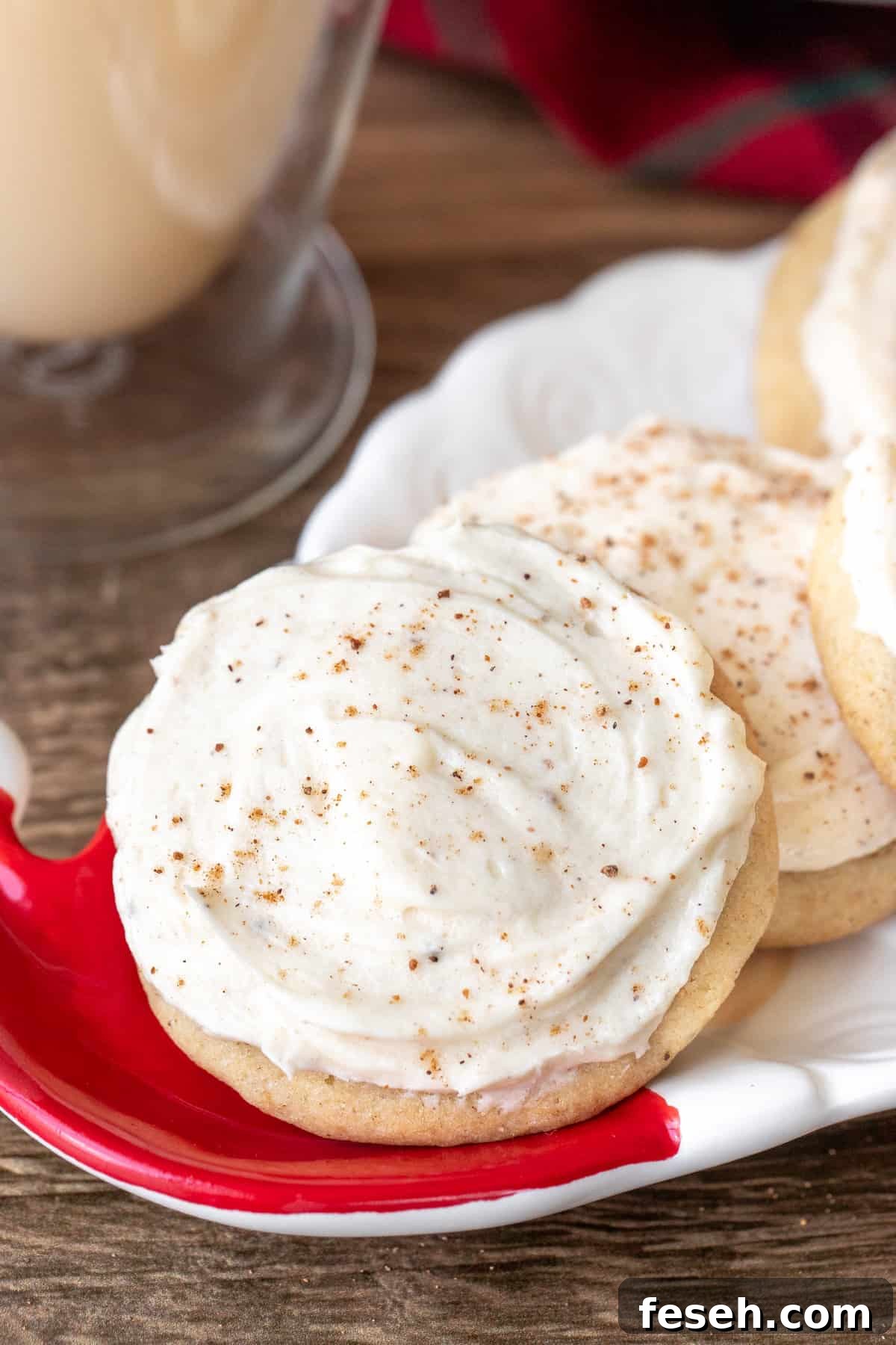Holiday Eggnog Cookies with Creamy Eggnog Frosting 2 Plate of eggnog cookies with eggnog frosting