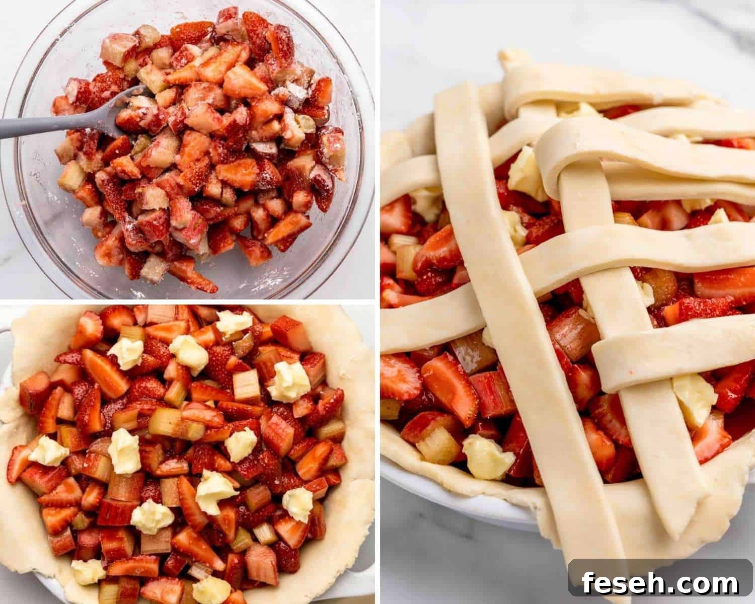 Strawberry Rhubarb Pie Recipe with Buttery Crust 5 Detailed steps showing how to make the Pie