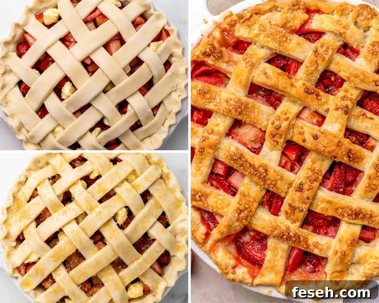 Strawberry Rhubarb Pie Recipe with Buttery Crust 6 Steps showing how to make the pie