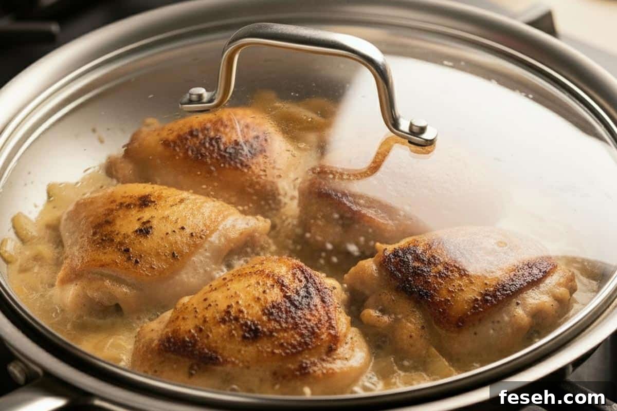 Creamy Lemon Garlic Chicken Recipe 8 Covered the pan with chicken and sauce.