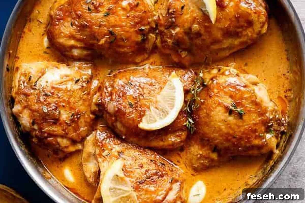 Creamy Lemon Garlic Chicken Recipe 9 Close-up shot of Creamy Lemon Garlic Chicken.
