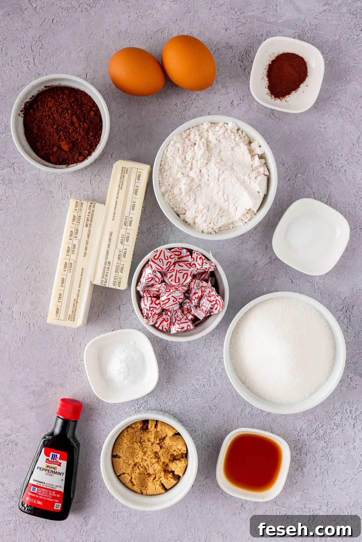 Chocolate Kiss Cookies with Hershey Candy Cane Kisses 3 Ingredients needed for Chocolate Kiss Cookies With Hershey's Candy Cane Kisses