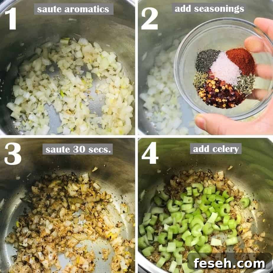 Hearty Chicken Minestrone Soup with Vegetables 5 sautéing aromatics, celery & seasonings in instant pot