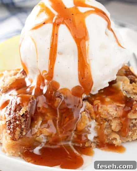 Caramel Apple Pie Bars with Cinnamon Pecan Streusel