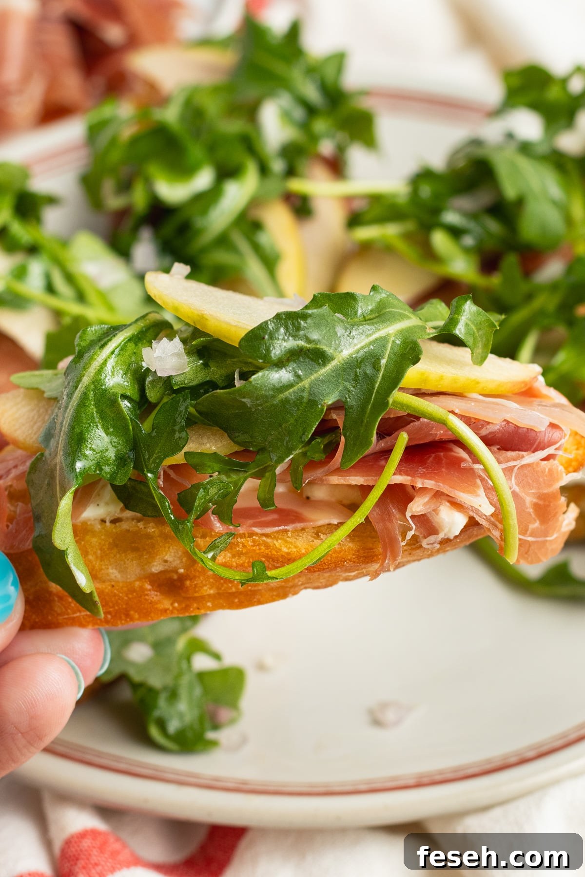 Crispy Crostini Topped with Burrata and Prosciutto 3 This is a picture of a burrata crostini with prosciutto.