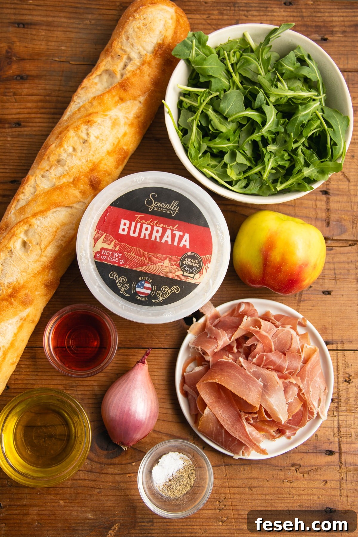 Crispy Crostini Topped with Burrata and Prosciutto 4 This is a picture of the ingredients used to make this crostini recipe.